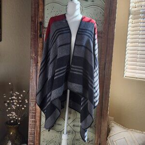 Just Cozy Black, Gray & Red Striped Knit Wrap Shawl